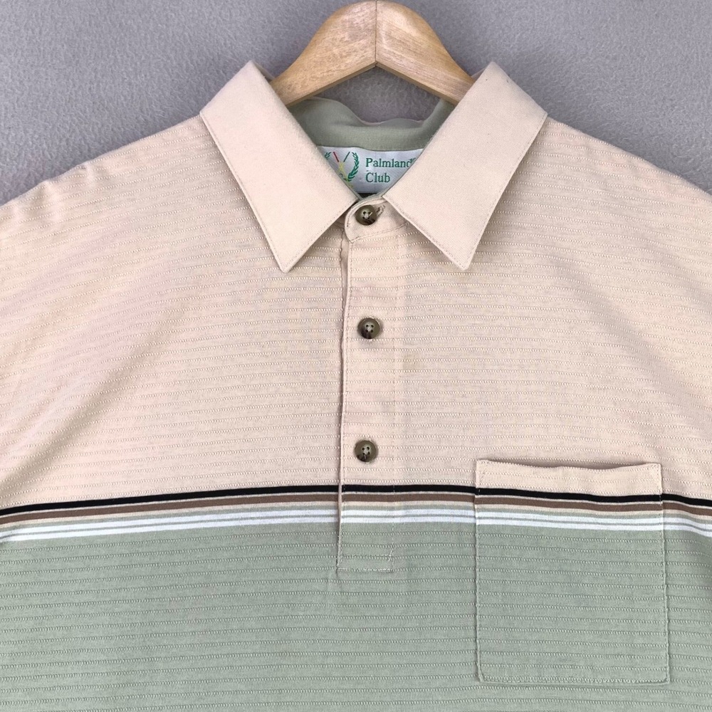 Vintage Pocket Polo Shirt Mens XL Green Ribbed Striped Heavy Knit‎ Cotton Golf